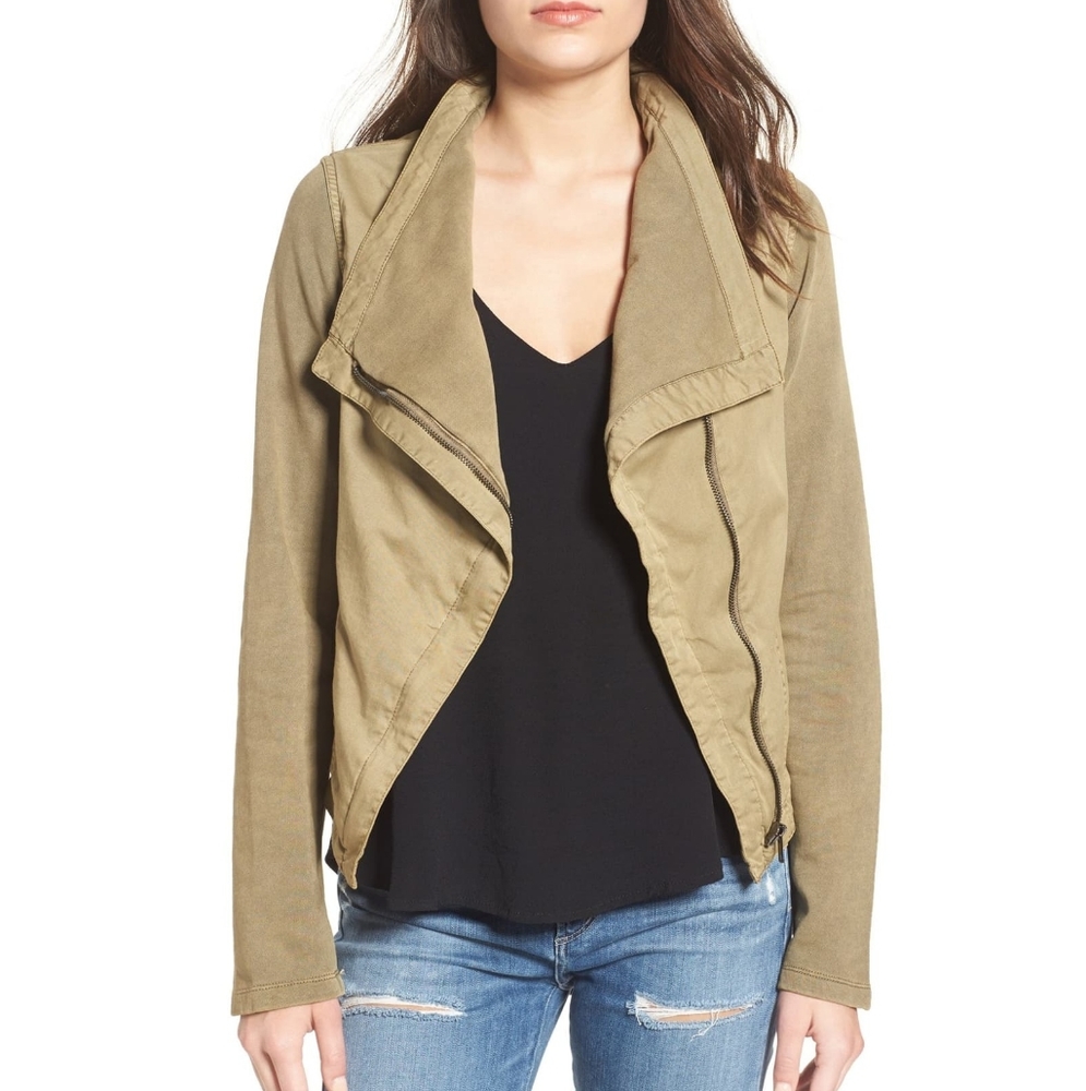 Thread & Supply Moto Jacket Green Tan Asymmetrical Boho Edgy Trendy